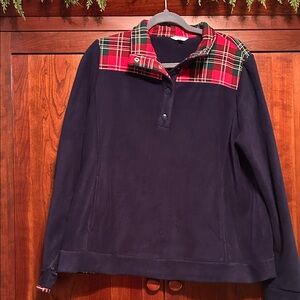 Crown & Ivy Navy Sweatshirt with Red Plaid Accents